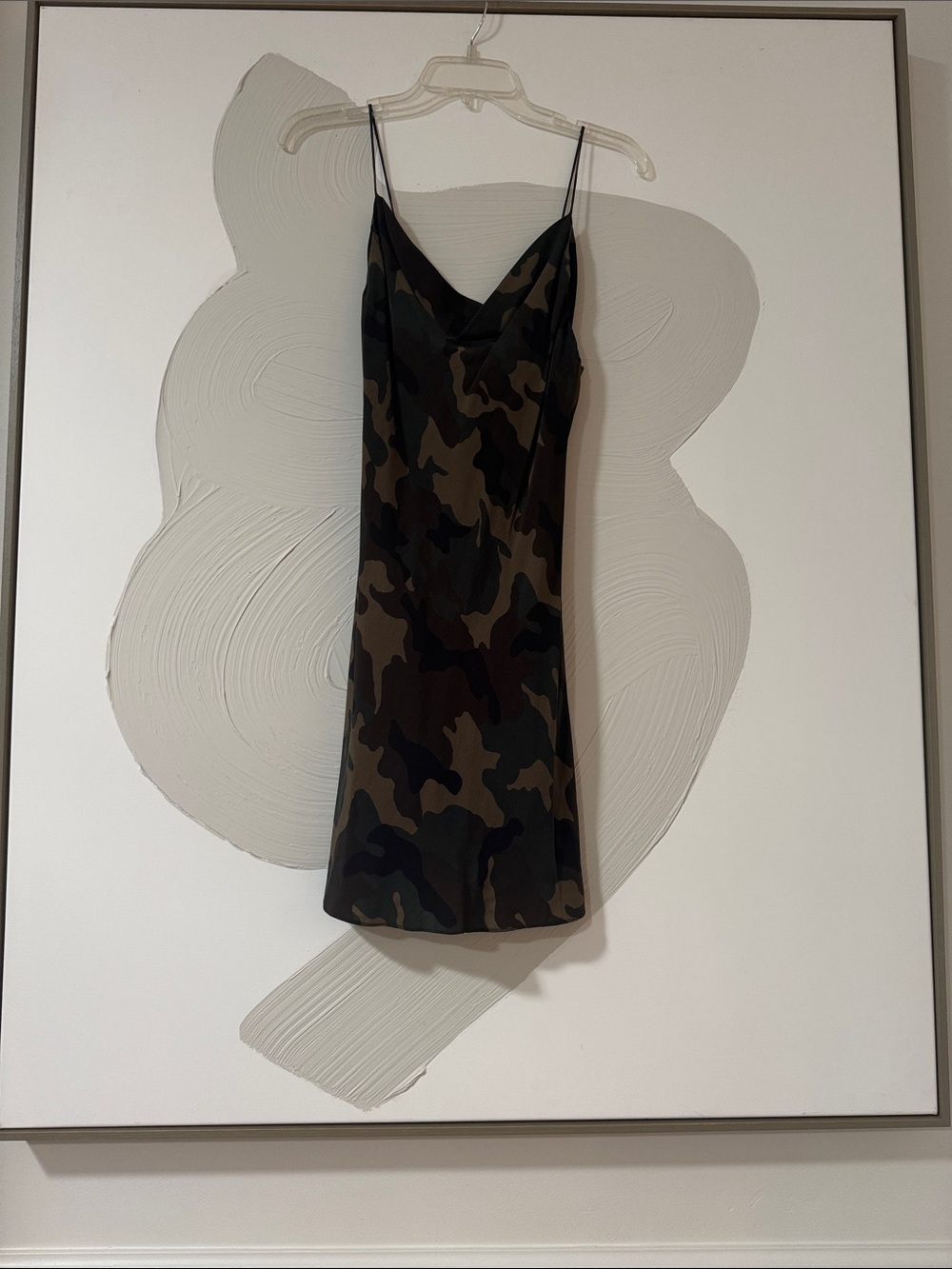 Alice + Olivia Camouflage Slip Dress in Olive, Black, Brown